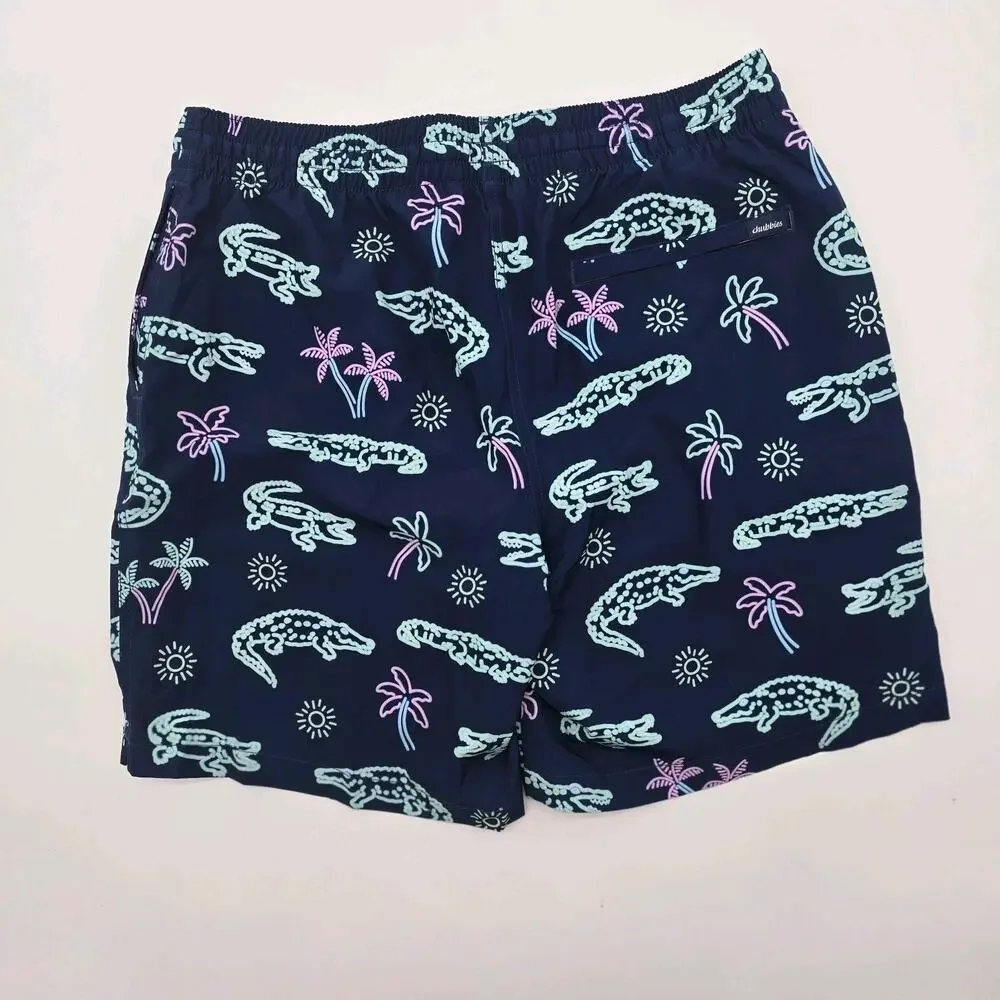 Chubbies Swim Trunks Mens L 7 Inch Neon Glades Alligator Shorts Boxer Liner